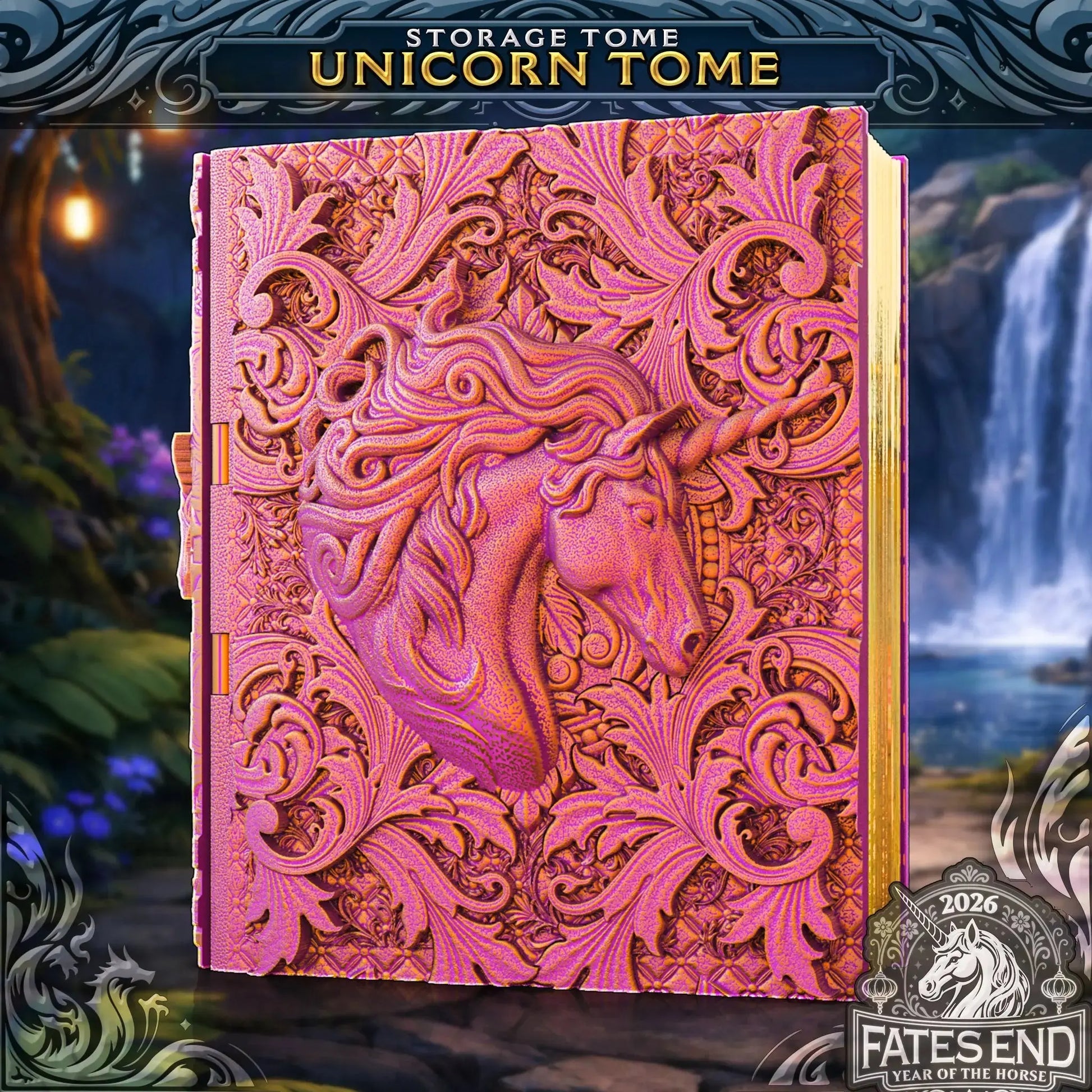 Unicorn Tome | 3D Printed Book | Dice + Cards + Mini Storage Box Six Sided Society