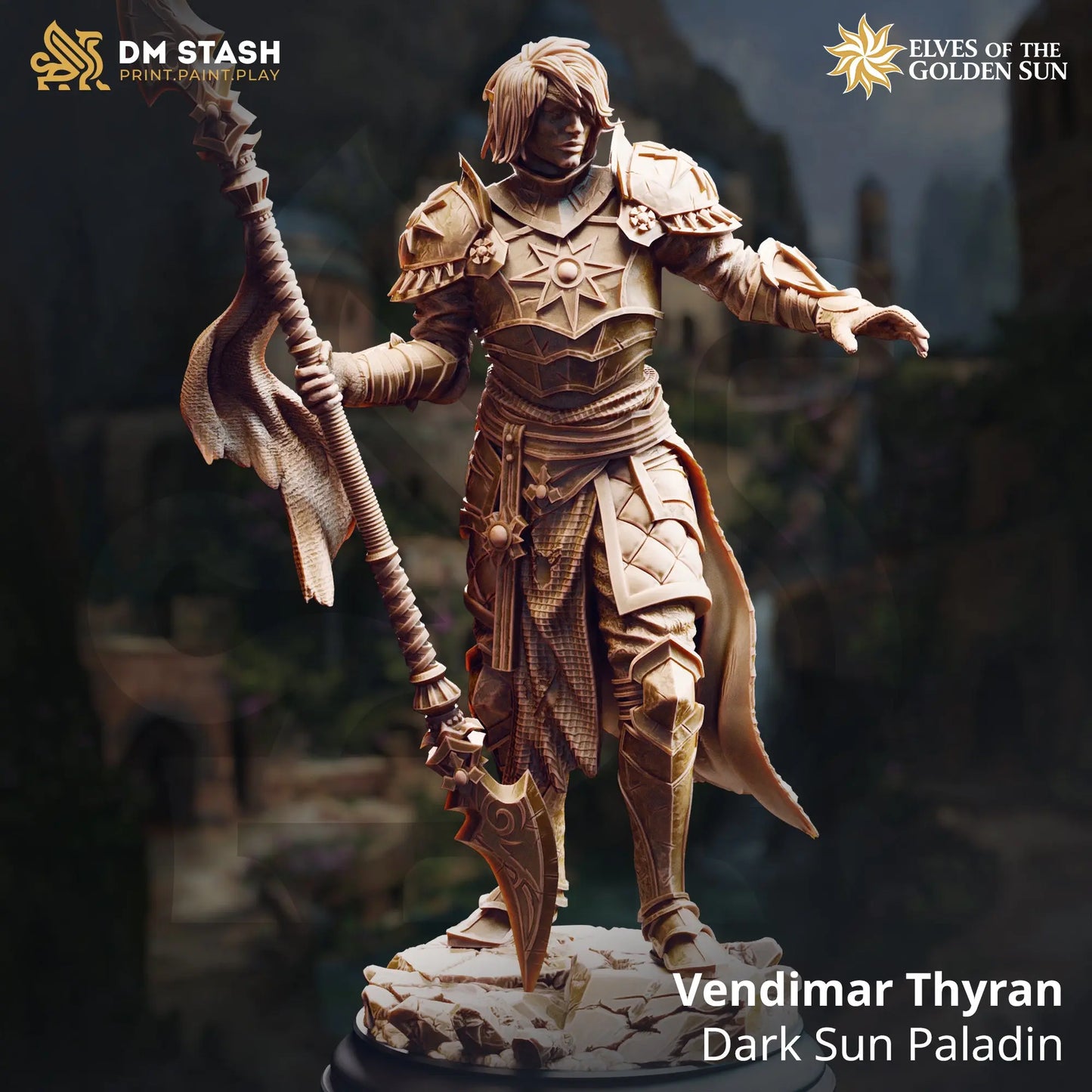 3D Printed Resin Miniature | 32mm Scale |   The Golden Sun - Sun Elf - Six Sided Society
