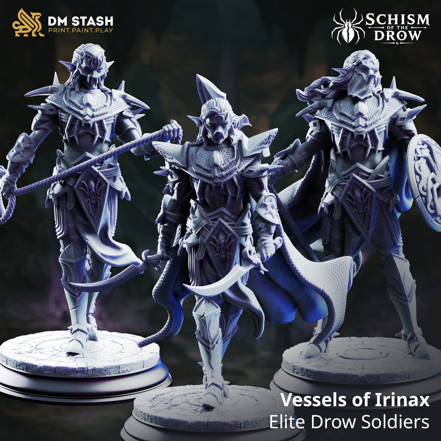 3D Printed Resin Miniature | Medium Humanoid | Three Elite Drow Soldiers