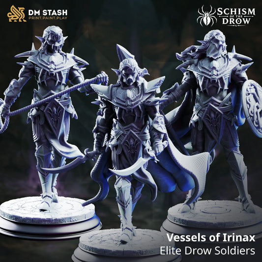 3D Printed Resin Miniature | Medium Humanoid | Three Elite Drow Soldiers Six Sided Society